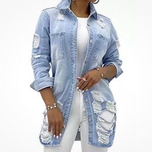 Y2K Distressed Ripped light blue denim jacket